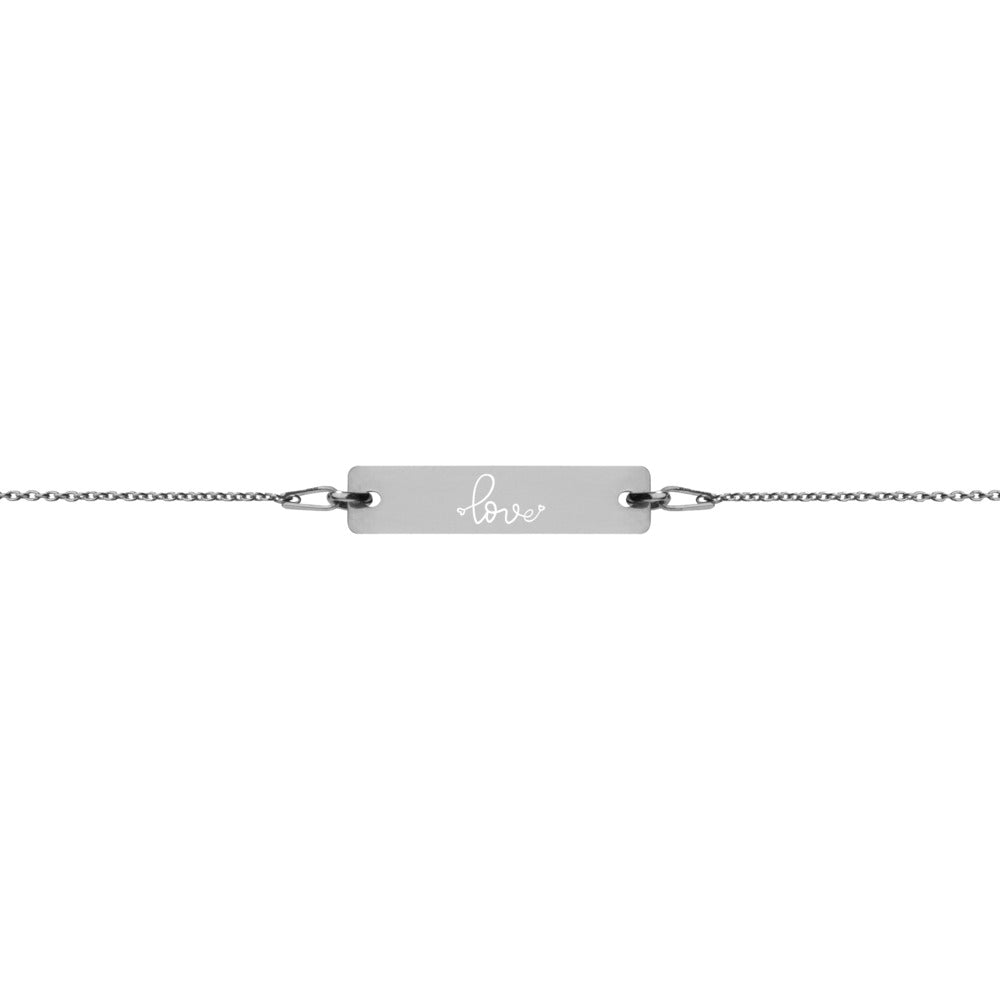 LOVE - Engraved Silver Bar Chain Bracelet